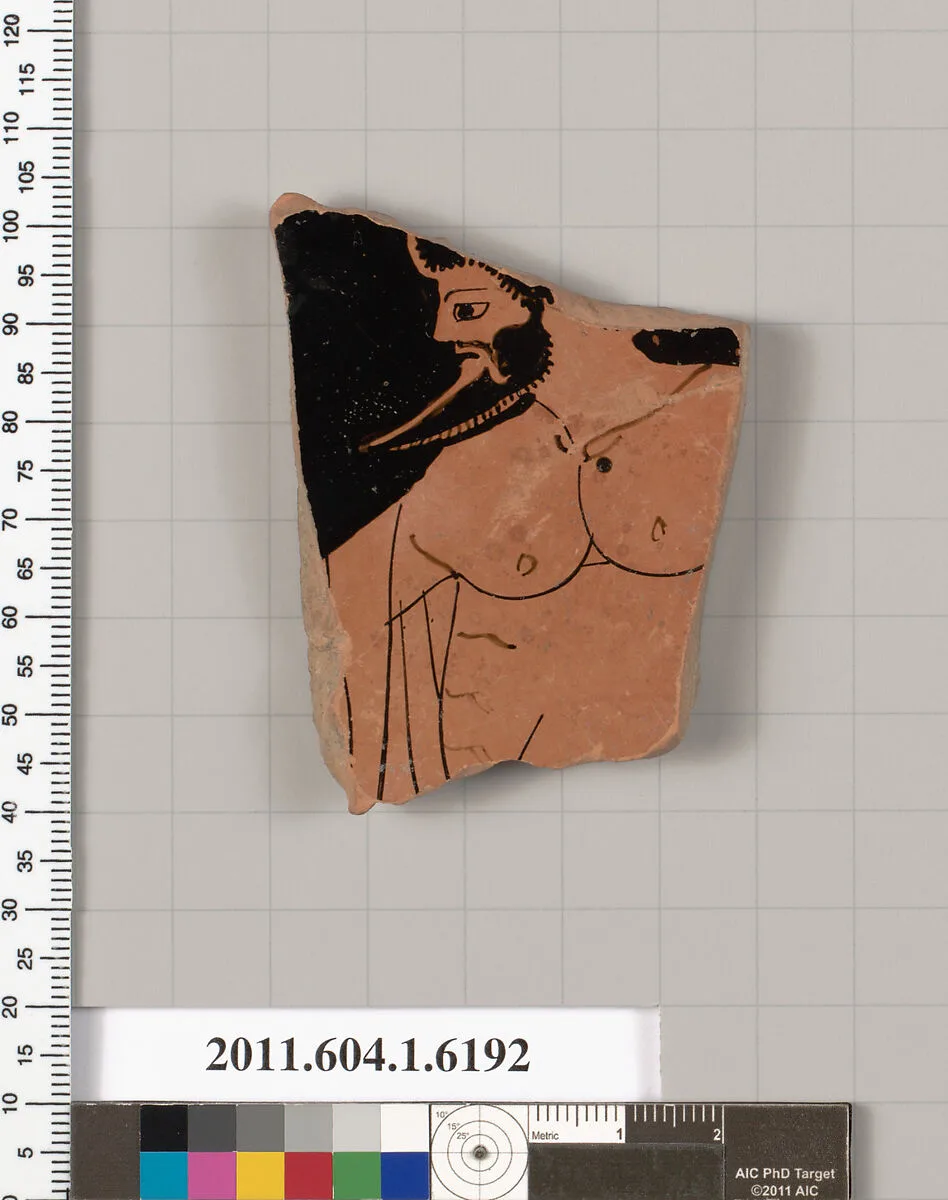 Terracotta fragment of a kylix (drinking cup) — Painter of Berlin 2268