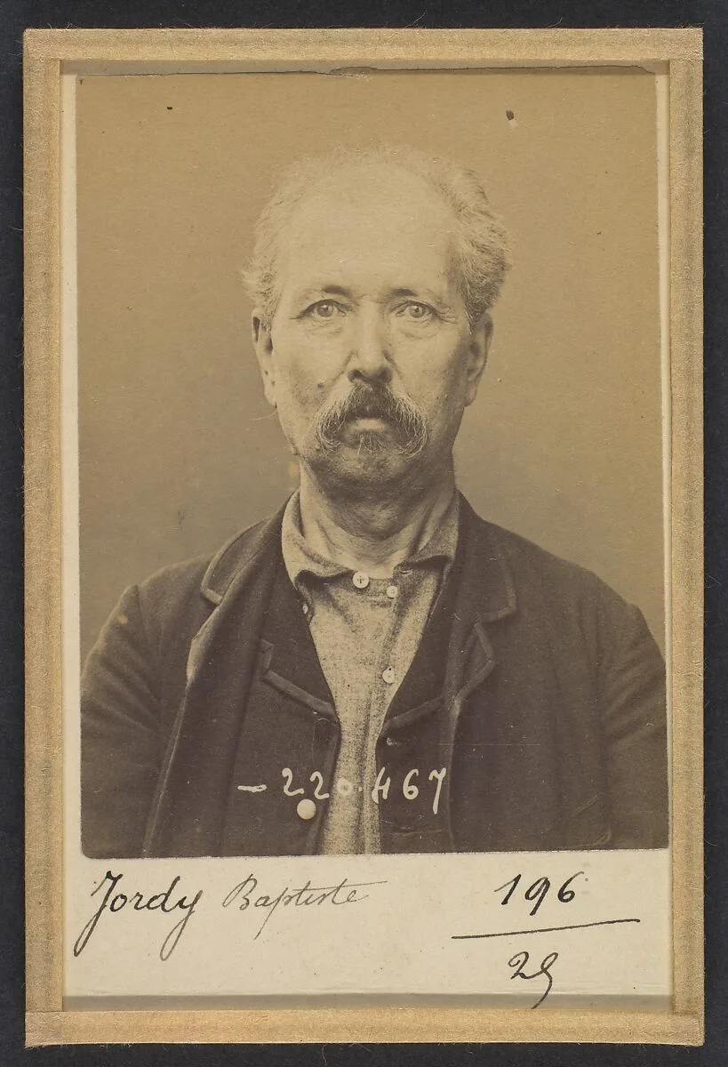 Jordy. Baptiste. 61 ans, né le 8/72/32 à Labardes (Aude). Cordonnier. Anarchiste. 2/7/94. — Alphonse Bertillon