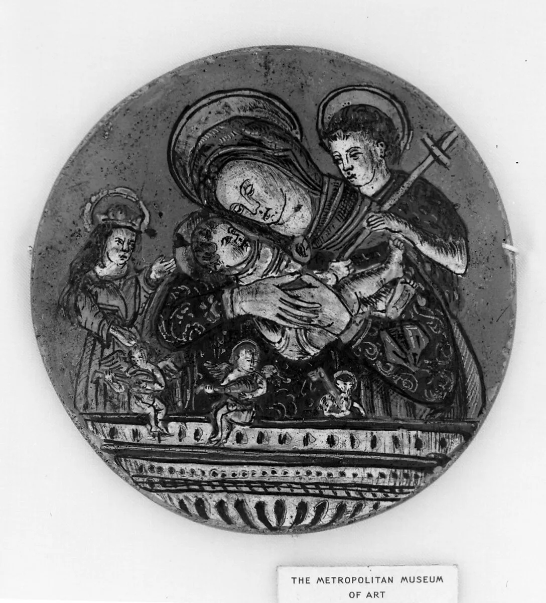 Madonna and Child between Saint John and a sainted abbess (probably Saint Catherine of Alexandria) — Unknown