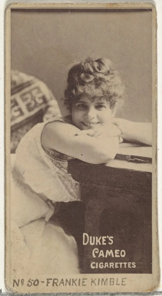 Card Number 50, Frankie Kimble, from the Actors and Actresses series (N145-4) issued by Duke Sons & Co. to promote Cameo Cigarettes — W. Duke, Sons & Co.