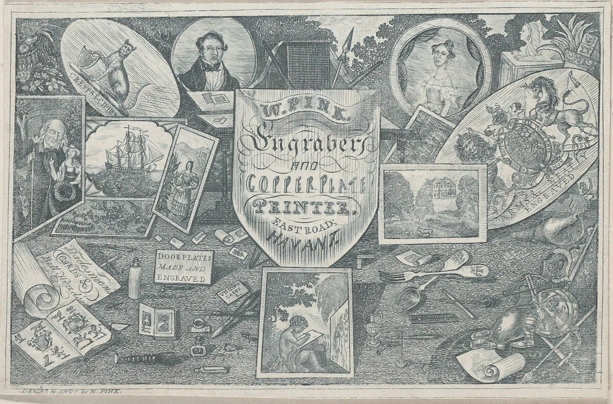 Trade Card for W. Pink, Engraver and Printer — W. Pink