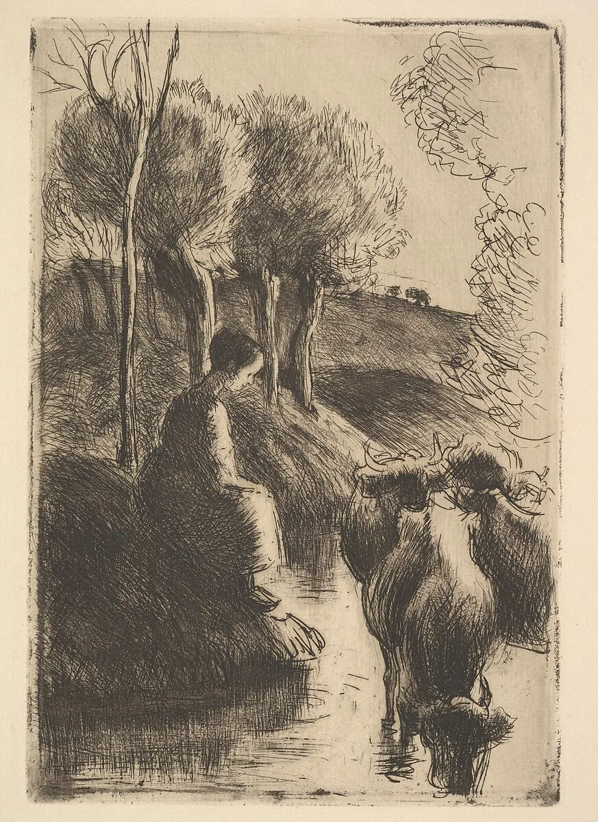 Cowherd, at Water's Edge — Camille Pissarro