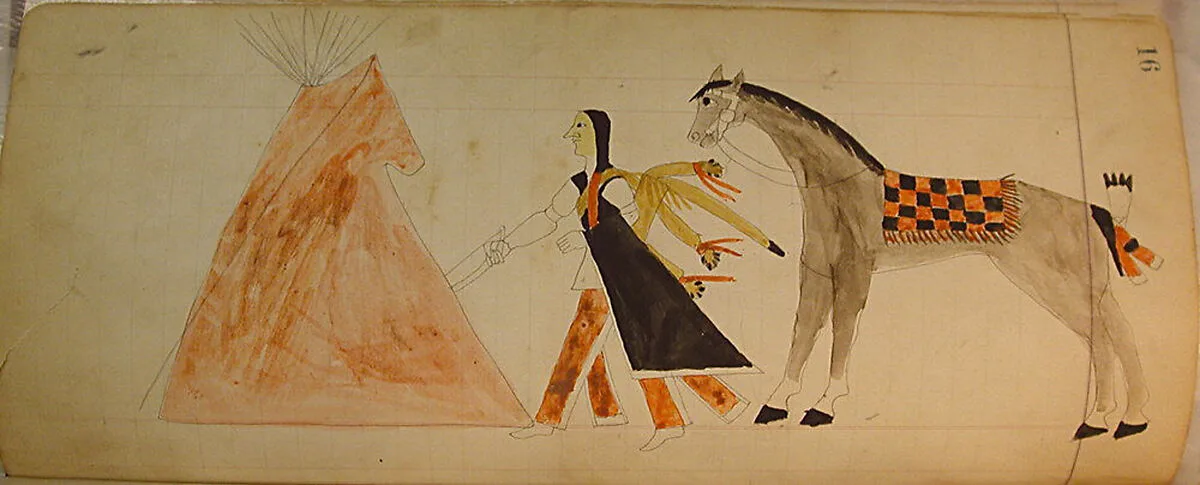 Maffet Ledger: Indian on horseback, soldier — Unknown
