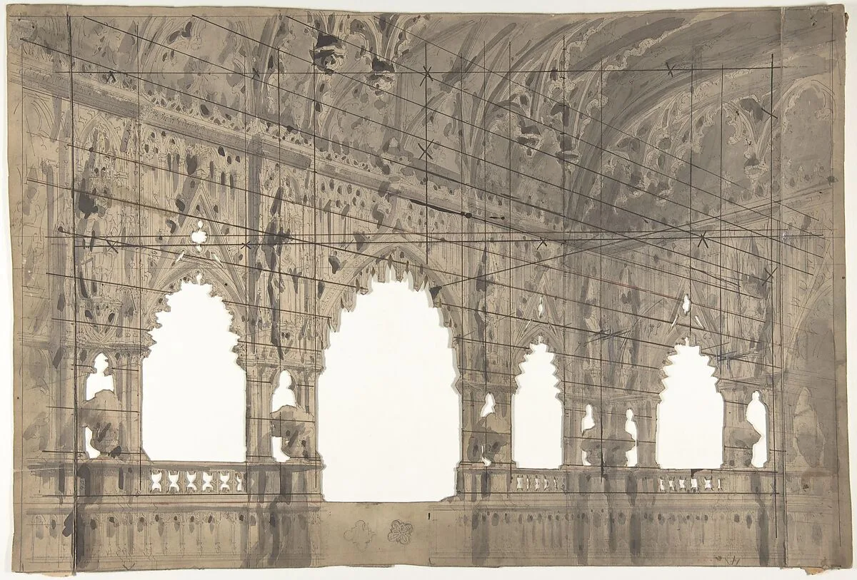 Design for a Stage Set at the Opéra, Paris: Church Interior — Eugène Cicéri