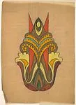 Vertical Ornament with Three V-Shaped Designs Over Vertical Orange Triangles — Anonymous, French, 20th century