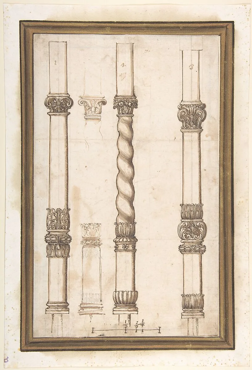 Four Designs for Pillars — Anonymous, Italian, Bolognese 18th century artist