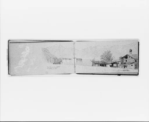 Cloud Study; Lake [Maggiore?] and Village (verso, from sketchbook)