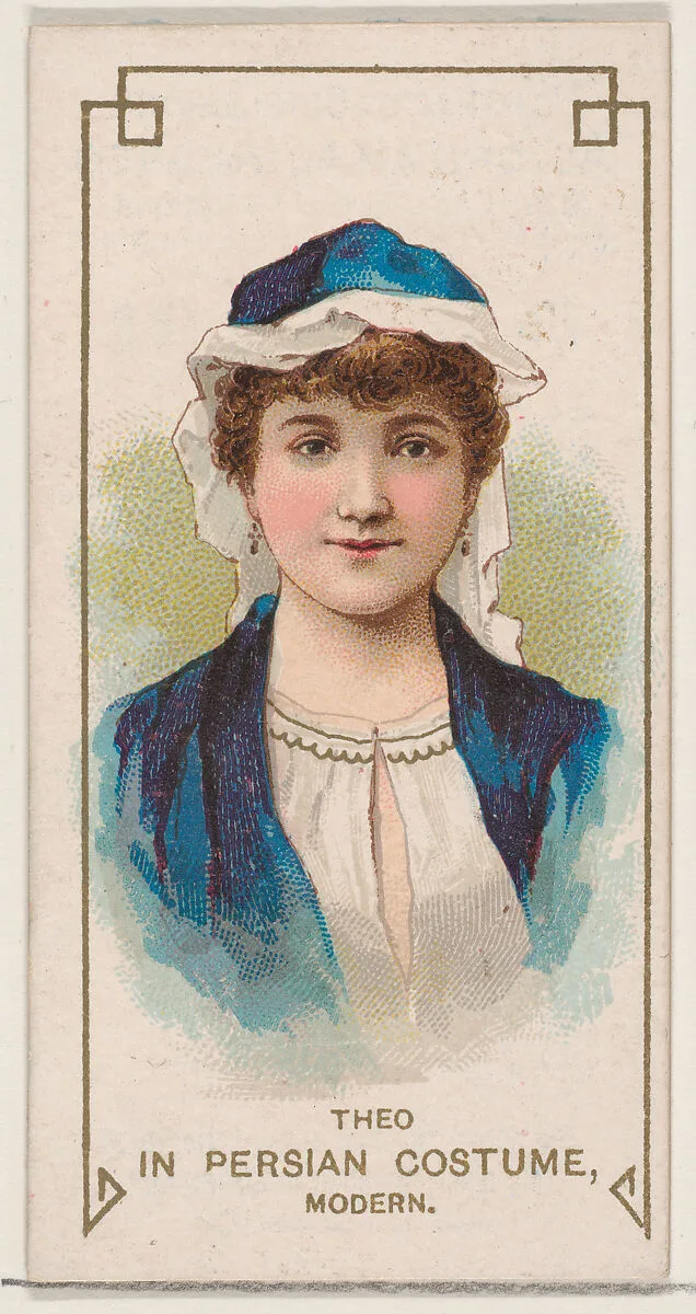 Theo in Modern Persian Costume, from the set Actors and Actresses, First Series (N70) for Duke brand cigarettes — W. Duke, Sons & Co.|Knapp & Company