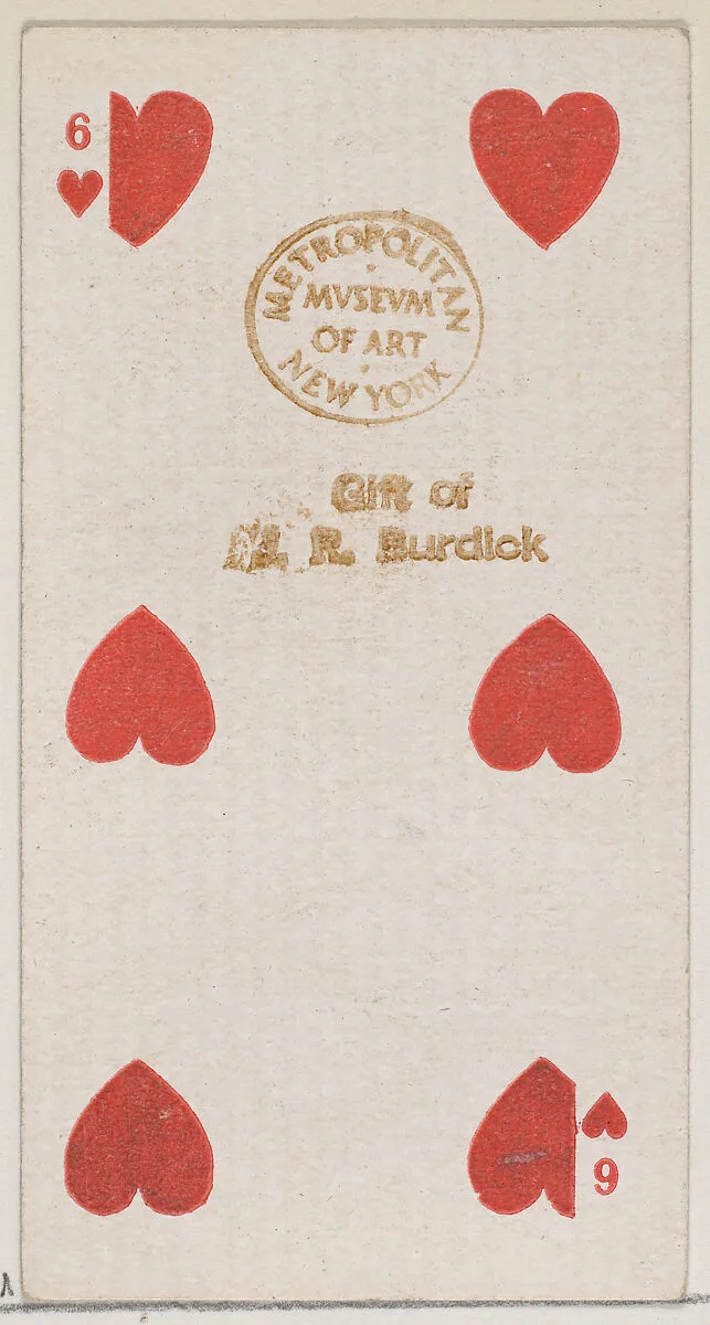 Six Hearts (red), from the Playing Cards series (N84) for Duke brand cigarettes — W. Duke, Sons & Co.