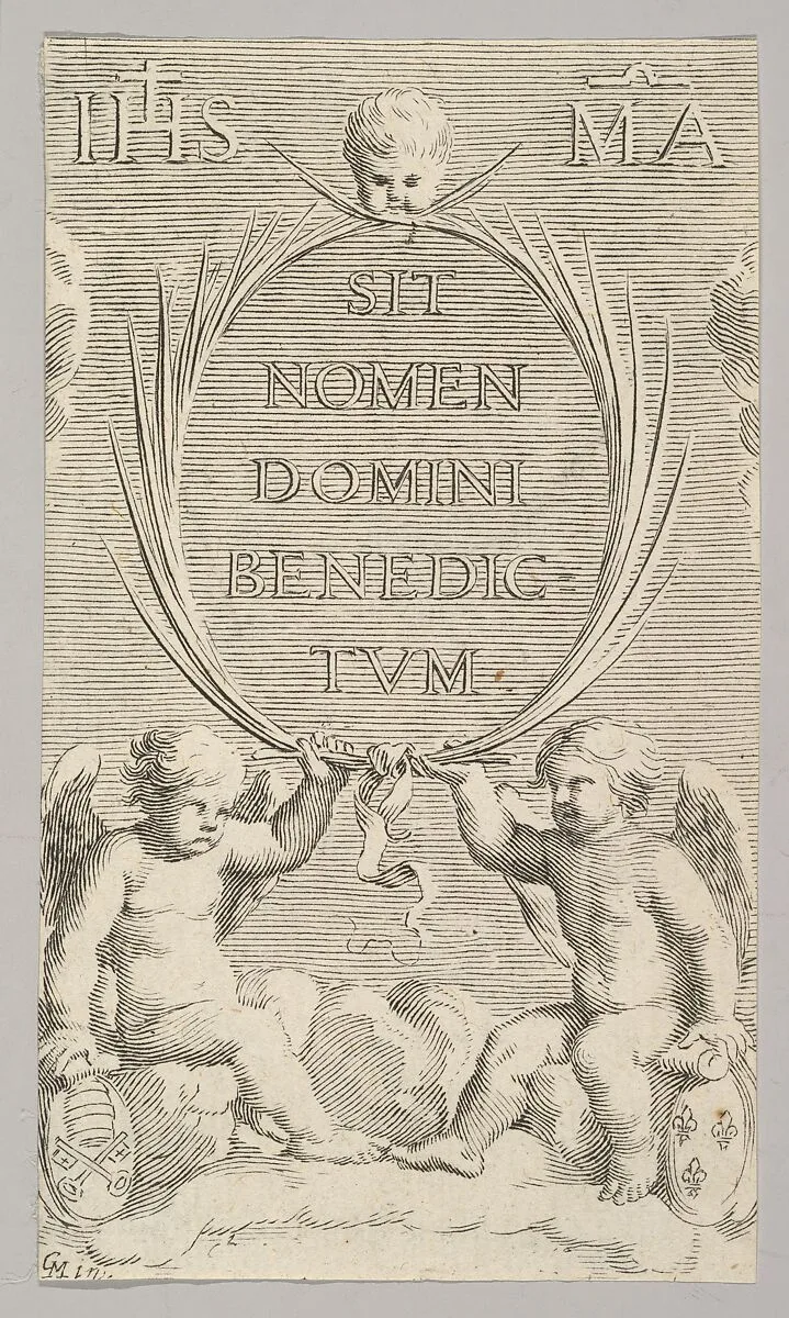 Two Angels Seated on Clouds — Claude Mellan
