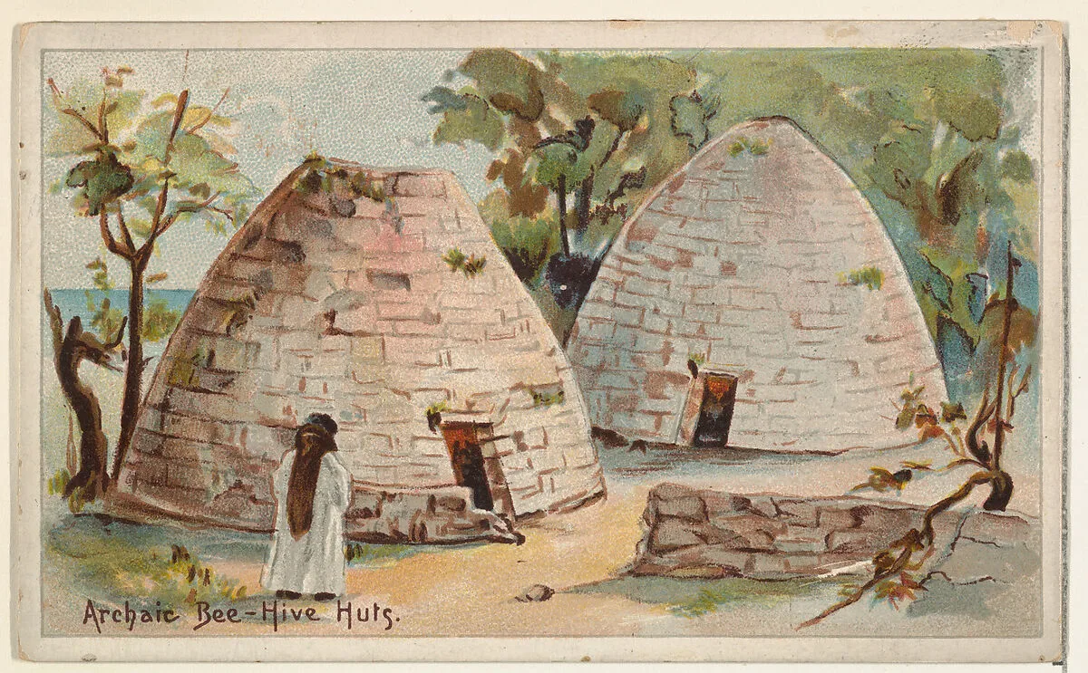 Archaic Bee-Hive Huts, from the Habitations of Man series (N113) issued by W. Duke, Sons & Co. to promote Honest Long Cut Smoking and Chewing Tobacco — W. Duke, Sons & Co.|American Tobacco Company|The Giles Company