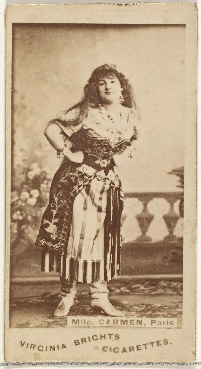 Mlle. Carmen, Paris, from the Actors and Actresses series (N45, Type 1) for Virginia Brights Cigarettes — Allen & Ginter