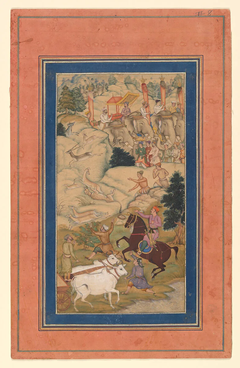 "Akbar Hunting with Cheetahs", Folio from a Manuscript of the Akbarnama. Folio from the Davis Album — Manohar|Abu'l Fazl