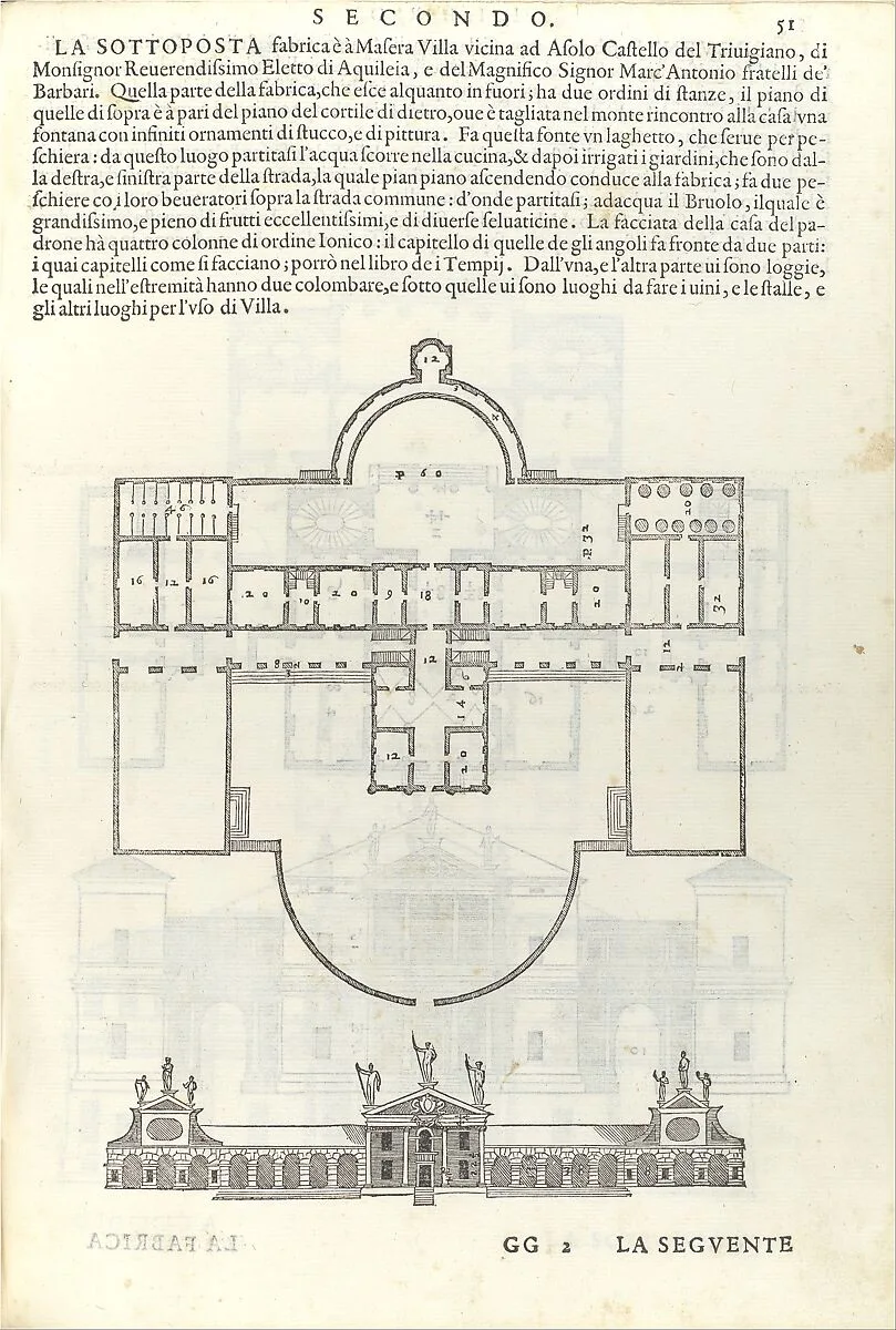 Villa Barbaro, from I quattro libri dell'architettura di Andrea Palladio (Book 2, page 51) — Johann Chrieger|Christoph Krieger|Dominico de' Franceschi|Andrea Palladio|Emanuele Filiberto|Giacomo Angarano