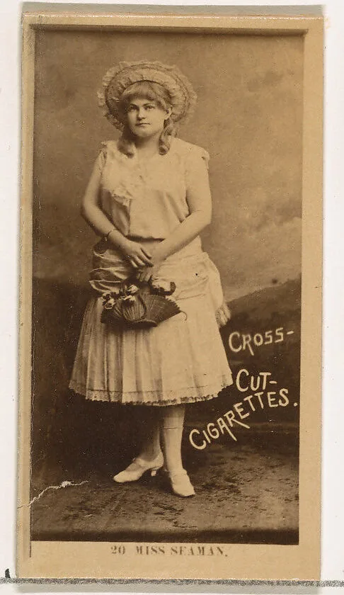 Card Number 20, Miss Seaman, from the Actors and Actresses series (N145-2) issued by Duke Sons & Co. to promote Cross Cut Cigarettes — W. Duke, Sons & Co.