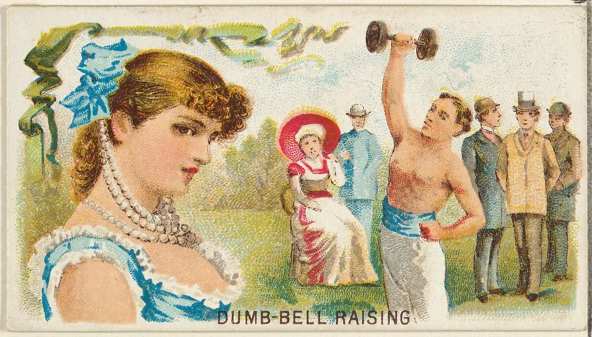 Dumb-Bell Raising, from the Games and Sports series (N165) for Old Judge Cigarettes — Goodwin & Company