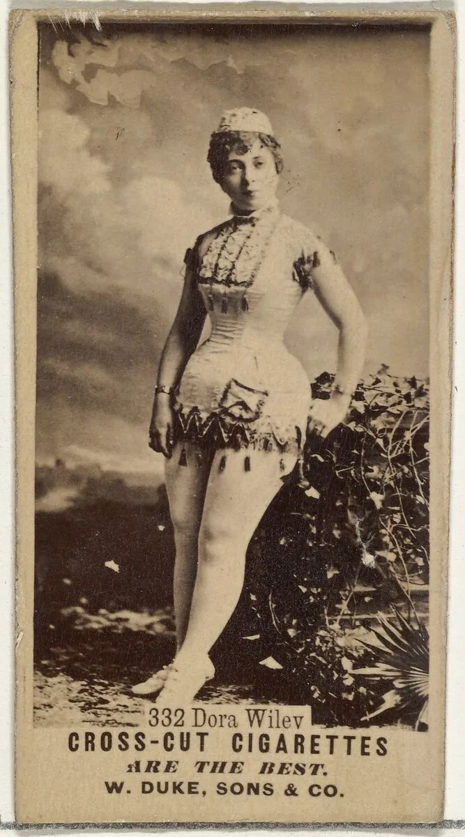 Card Number 332, Dora Wiley, from the Actors and Actresses series (N145-3) issued by Duke Sons & Co. to promote Cross Cut Cigarettes — W. Duke, Sons & Co.