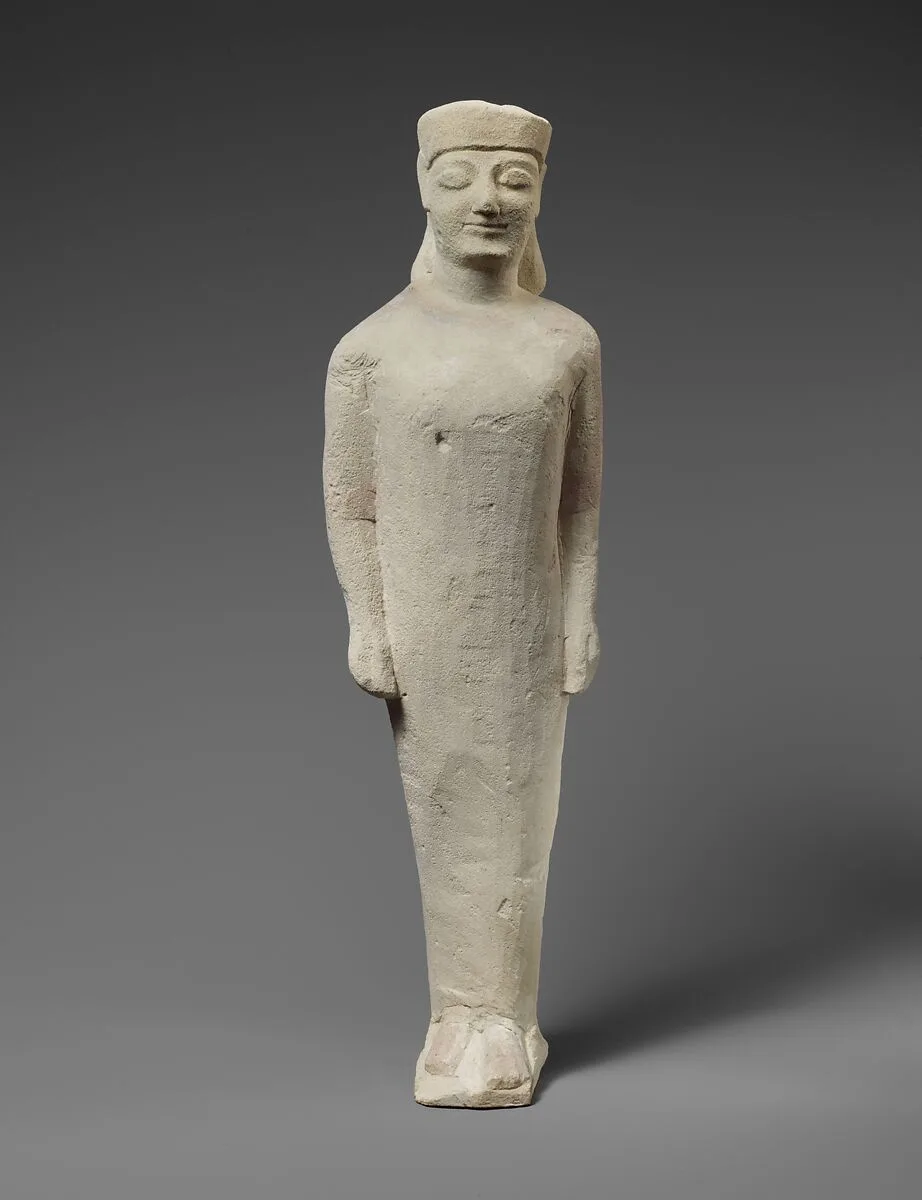 Limestone statuette of a beardless male votary in Greek dress — Unknown