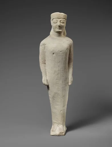 Limestone statuette of a beardless male votary in Greek dress