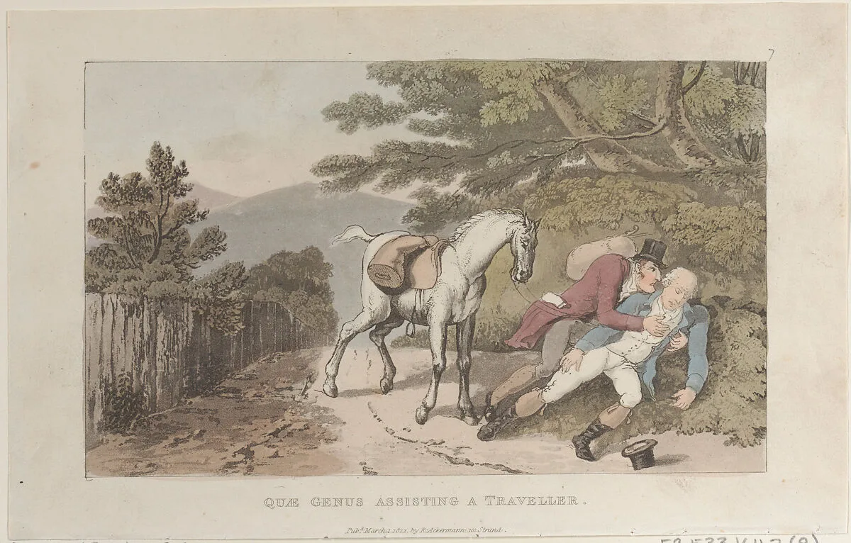 Quae Genus Assisting a Traveler — Rudolph Ackermann, London|William Combe|Thomas Rowlandson|J. Diggens