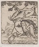 Story of Jonah: a shepherd at right, standing in a rocky landscape next to a snake, a port in the distance — Marcus Behmer