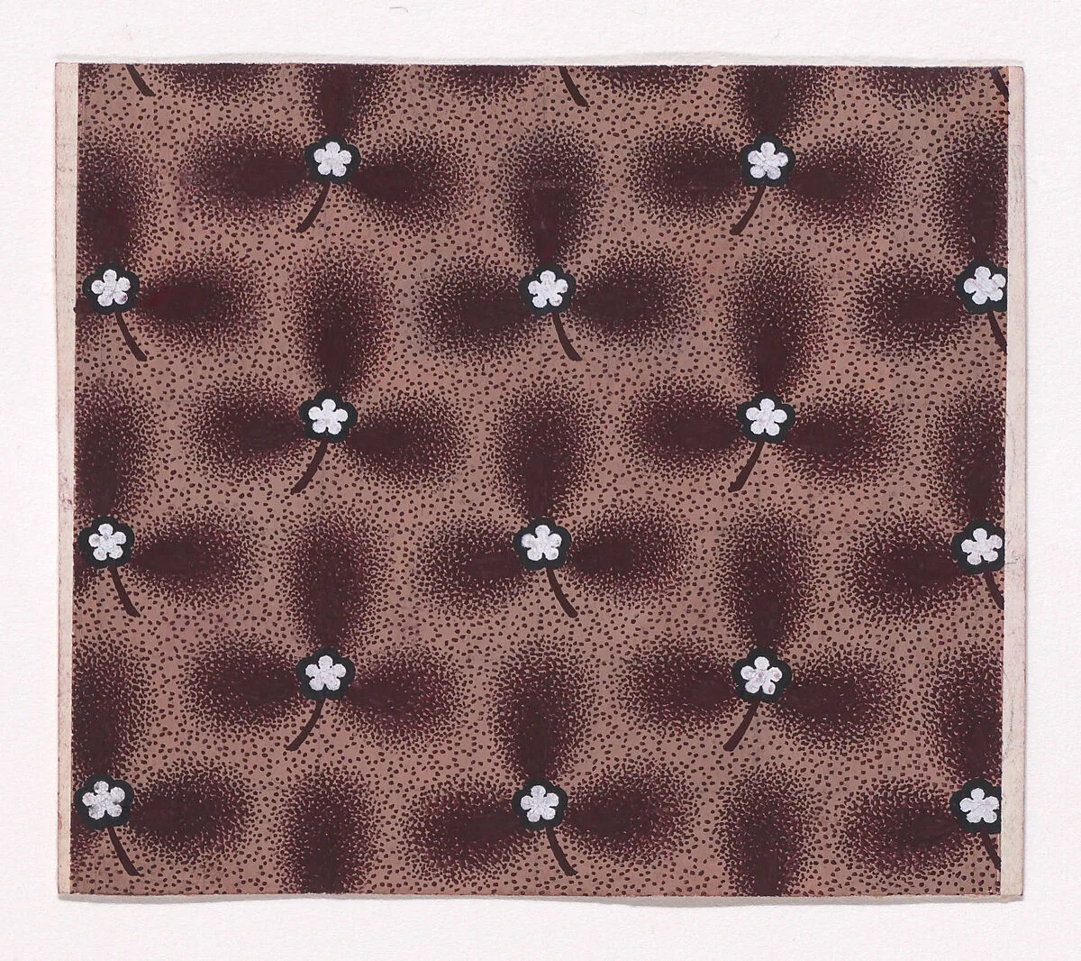 Textile Design with Alternating Rows of Stylized Three-Leaved Clovers Decorated with Rosettes over an Abstract Honeycomb Pattern — Anonymous, Alsatian, 19th century