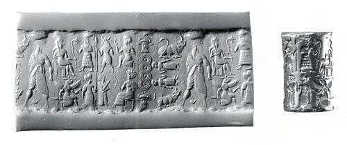 Cylinder seal and modern impression: human figures and demons — Unknown