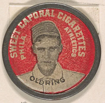 Oldring, Philadelphia Athletics (red), from the Domino Discs series (PX7), issued by Kinney Brothers — Kinney Brothers Tobacco Company