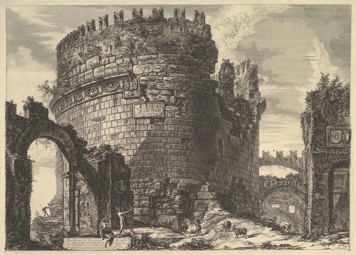 The tomb of Caecilia Metella, from Vedute di Roma (Roman Views) — Giovanni Battista Piranesi