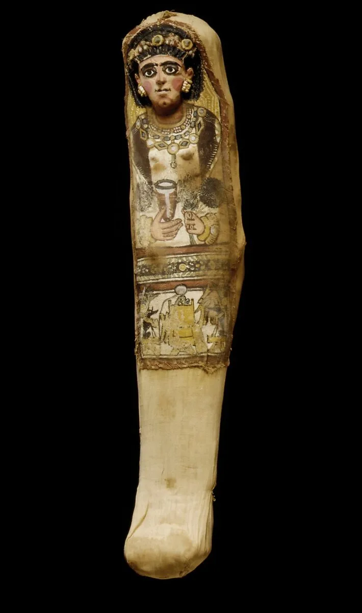 Mummy with a Painted Mask Depicting a Woman Holding a Goblet — Unknown