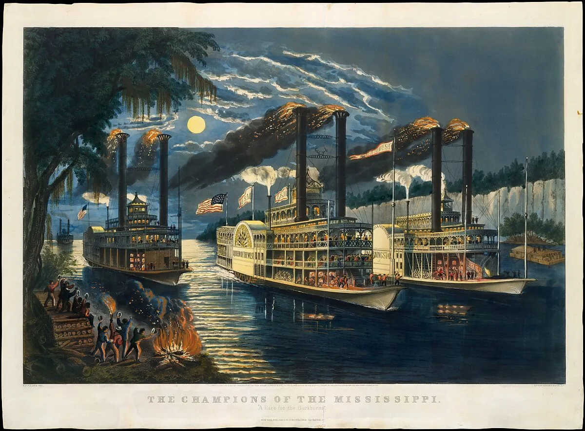 The Champions of the Mississippi – "A Race for the Buckhorns" — Currier & Ives|Frances Flora Bond Palmer