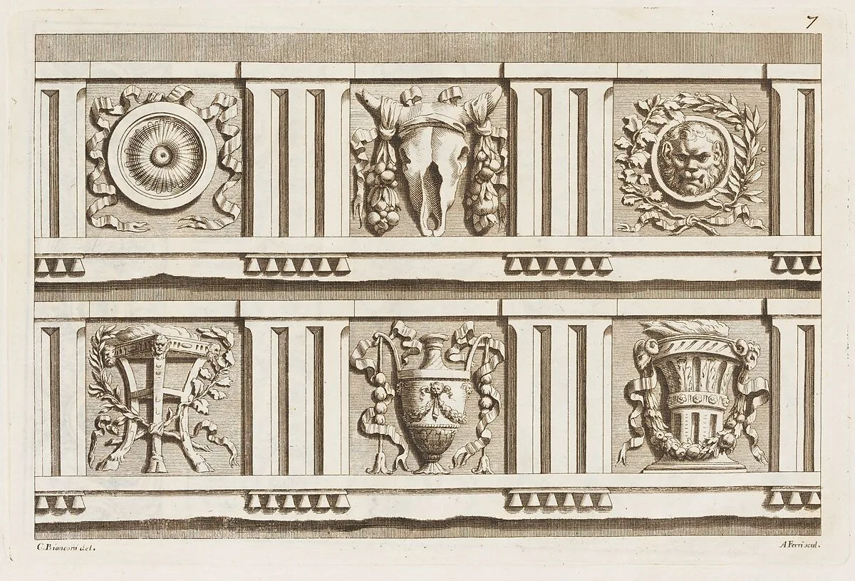 Esemplare di Alcuni ornati, per la gioventù amante del Disegno — Carlo Bianconi|Angelo Ferri|il Longhi|Antoine Babuty Desgodets|Antoine Le Pautre