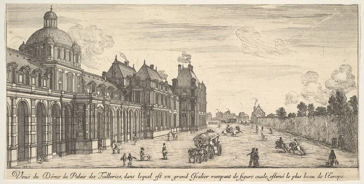 View of the dome of the Palace of the Tuilleries, from 'Various views of remarkable places in Italy and France' (Diverses vues d'endroits remarquables d'Italie et de France) — Stefano della Bella|Jean Marot|Israel Silvestre