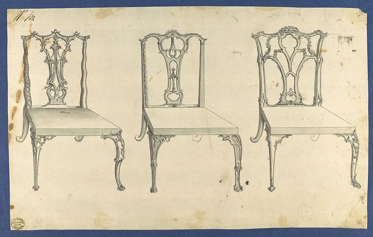 Three Chairs, in Chippendale Drawings, Vol. I — Thomas Chippendale