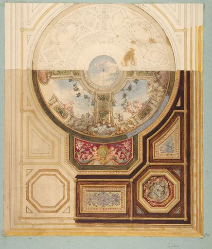 Design for a paneled ceiling with a trompe l'oeil dome in London