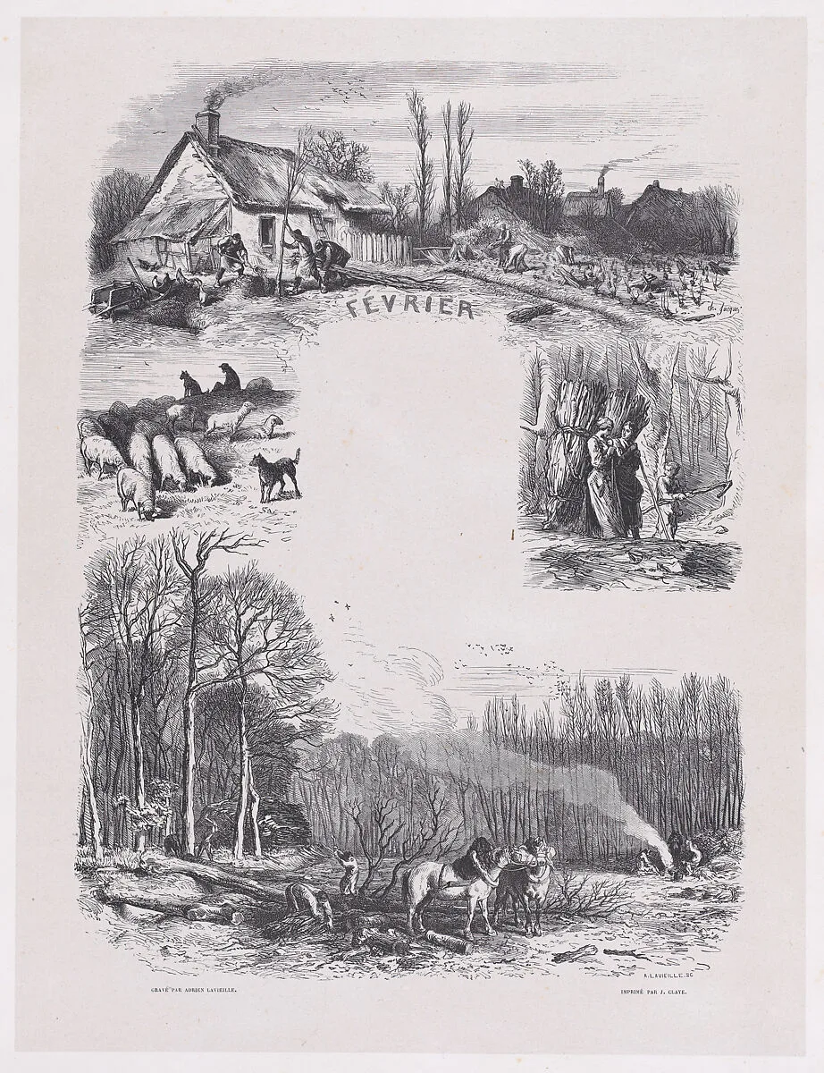 February, from "Album of Rustic Subjects" — Jacques-Adrien Lavieille|Imprimerie de Jules Claye|Charles Jacque