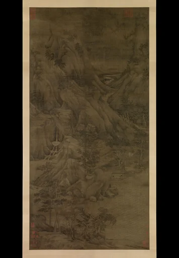 五代 傳董元 溪岸圖 軸|Riverbank