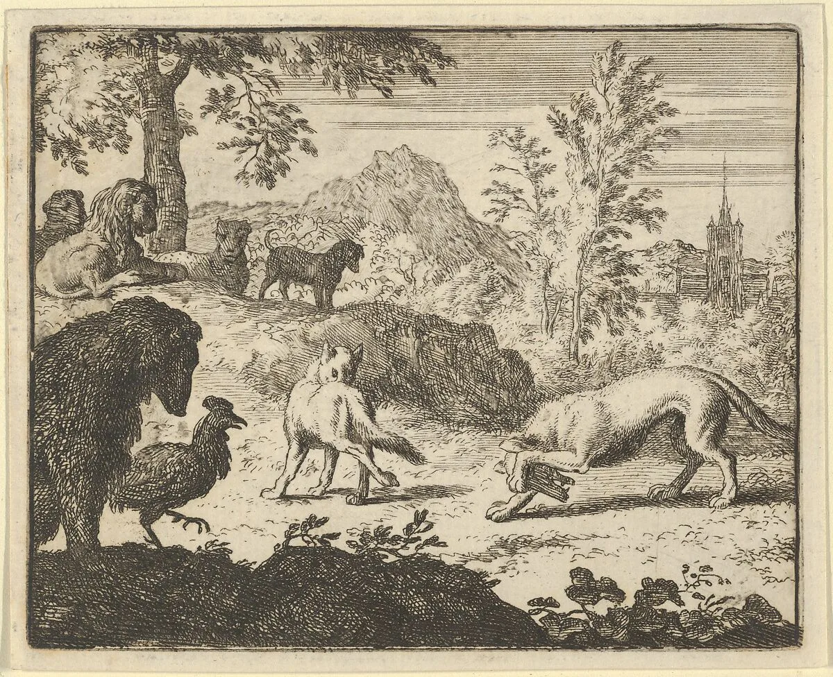The Lion Allows a Fight Between the Wolf and Renard from Hendrick van Alcmar's Renard The Fox — Allart van Everdingen