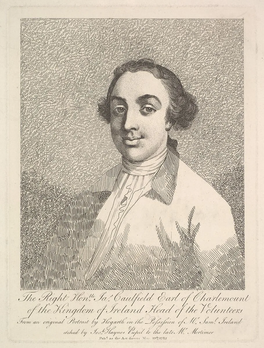 The Right Honorable James Caulfield, Earl of Charlemount of the Kingdom of Ireland, Head of the Volunteers — William Hogarth|James Caulfield, 1st Earl of Charlemont|Joseph Haynes