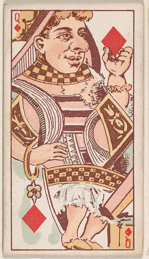 Queen of Diamonds, from Harlequin Cards, 2nd Series (N220) issued by Kinney Bros. — Kinney Brothers Tobacco Company