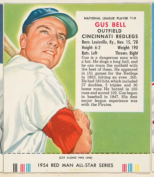 Gus Bell, from the Major League All Stars series (T234), issued by Red Man Chewing Tobacco — Red Man Chewing Tobacco