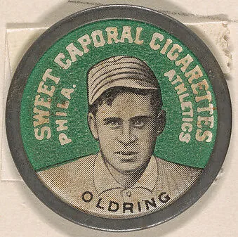 Oldring, Philadelphia Athletics (green), from the Domino Discs series (PX7), issued by Kinney Brothers — Kinney Brothers Tobacco Company