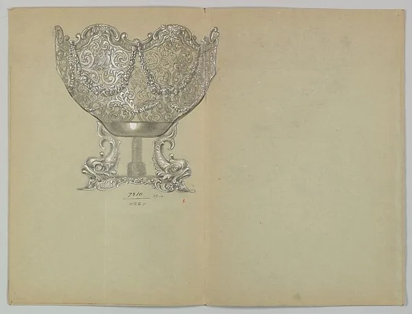 Alternate Designs for a Garlanded SIlver Dish Supported either by a Pheasant or Dolphins — Anonymous, Czech, early 20th century