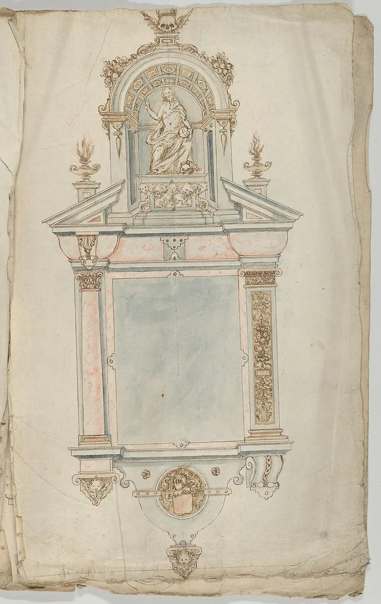 Design for a Wall Tomb with a Variant and a Statue of Christ as Salvator Mundi — Anonymous, Flemish