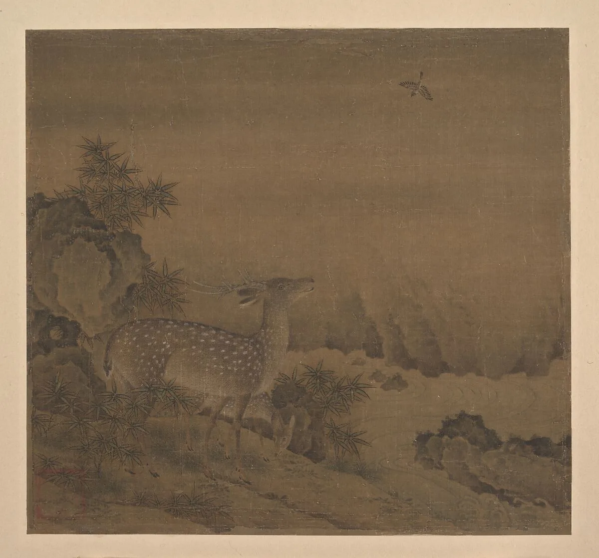 明 佚名 溪鹿圖 冊頁|Deer by a Pine Stream — Unidentified artist