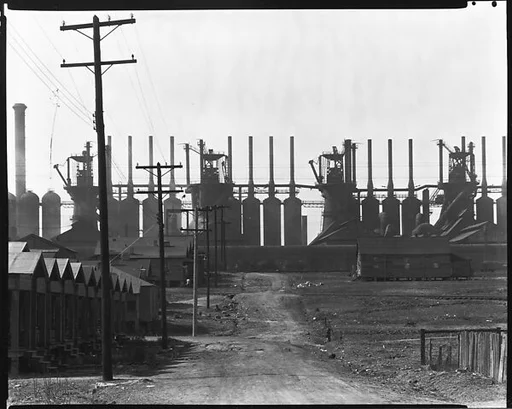 [Workers' Houses in Front of Steel Mill, Birmingham, Alabama]