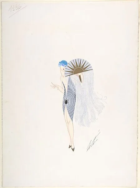 Design for a Grey Beaded Dress with Web Design for "Manhattan Mary," Majestic Theater, New York — Erté (Romain de Tirtoff)