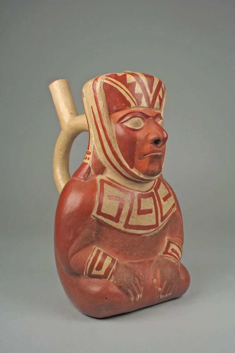 Stirrup spout bottle with dignitary figure — Unknown