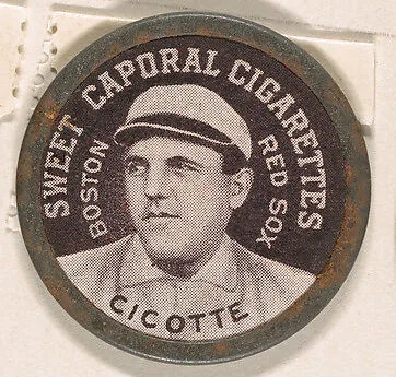 Cicotte, Boston Red Sox (black), from the Domino Discs series (PX7), issued by Kinney Brothers — Kinney Brothers Tobacco Company