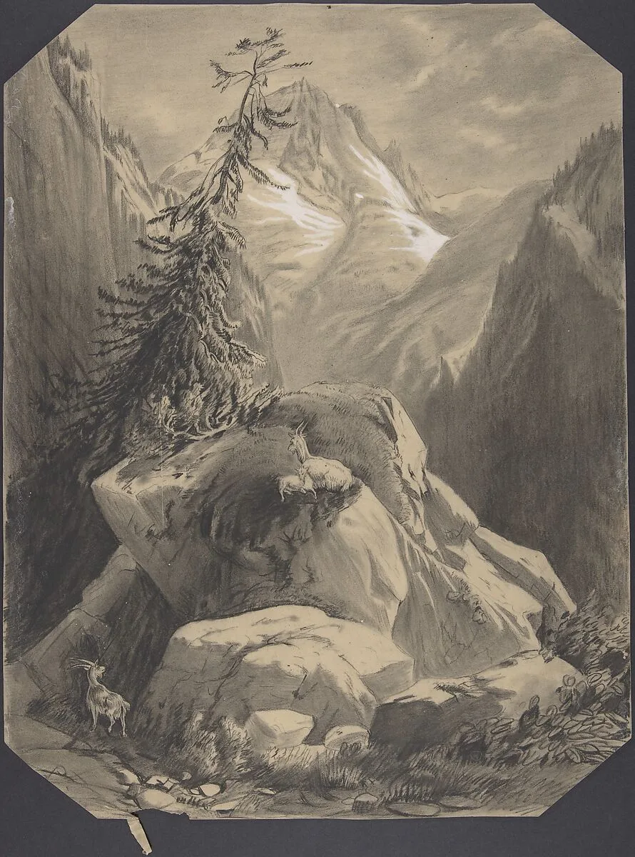 Three Goats in a Moutainous Landscape — Alexandre Calame